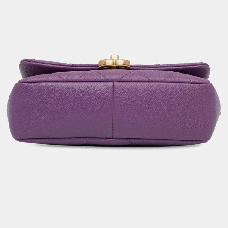 Pre Owned Chanel Purple Small Quilted Caviar Chain Melody Flap