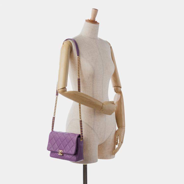 Pre Owned Chanel Purple Small Quilted Caviar Chain Melody Flap