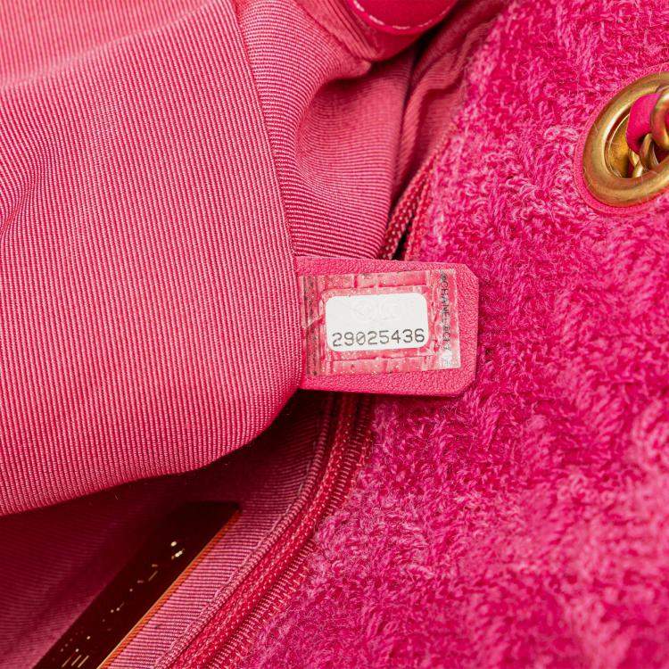 Pre Owned Chanel Pink Wool Tweed Giant Logo Flap