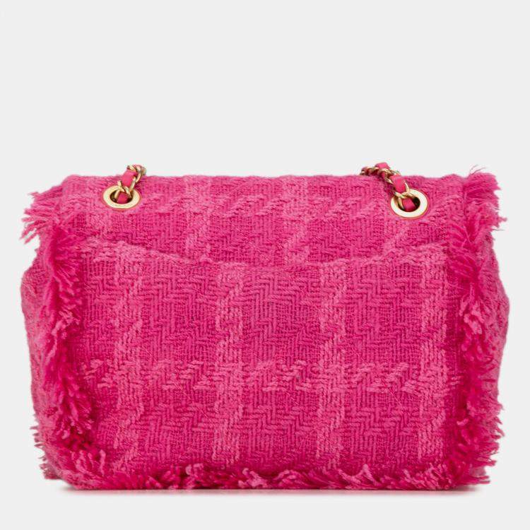 Pre Owned Chanel Pink Wool Tweed Giant Logo Flap