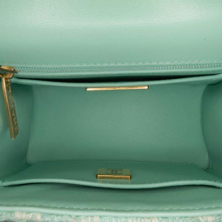 Pre Owned Chanel Blue Quilted Tweed Crush Top Handle Bag
