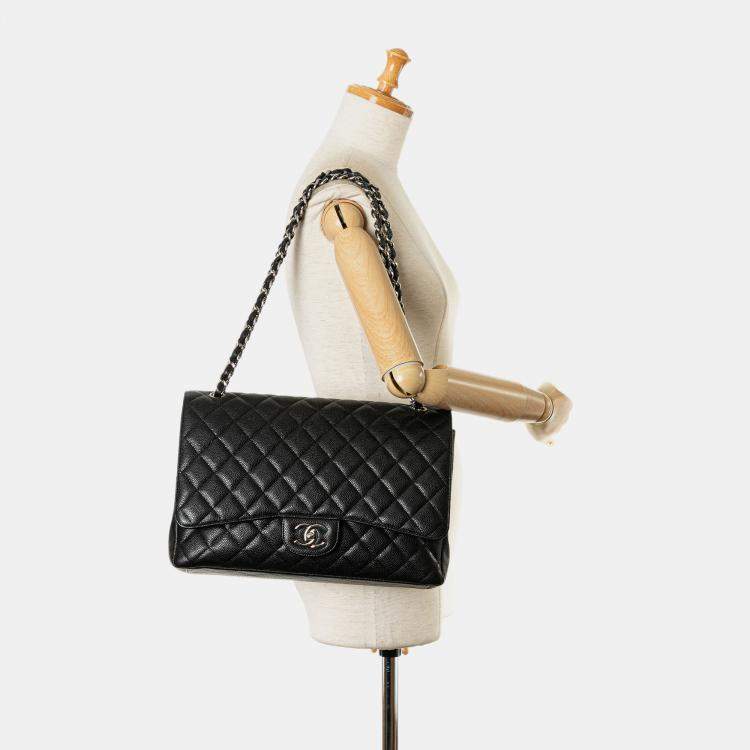 Pre Owned Chanel Black Maxi Classic Caviar Double Flap