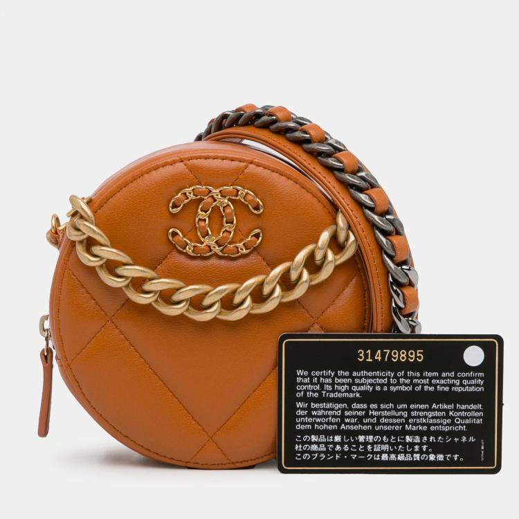 Pre Owned Chanel Brown Lambskin 19 Round Clutch with Chain