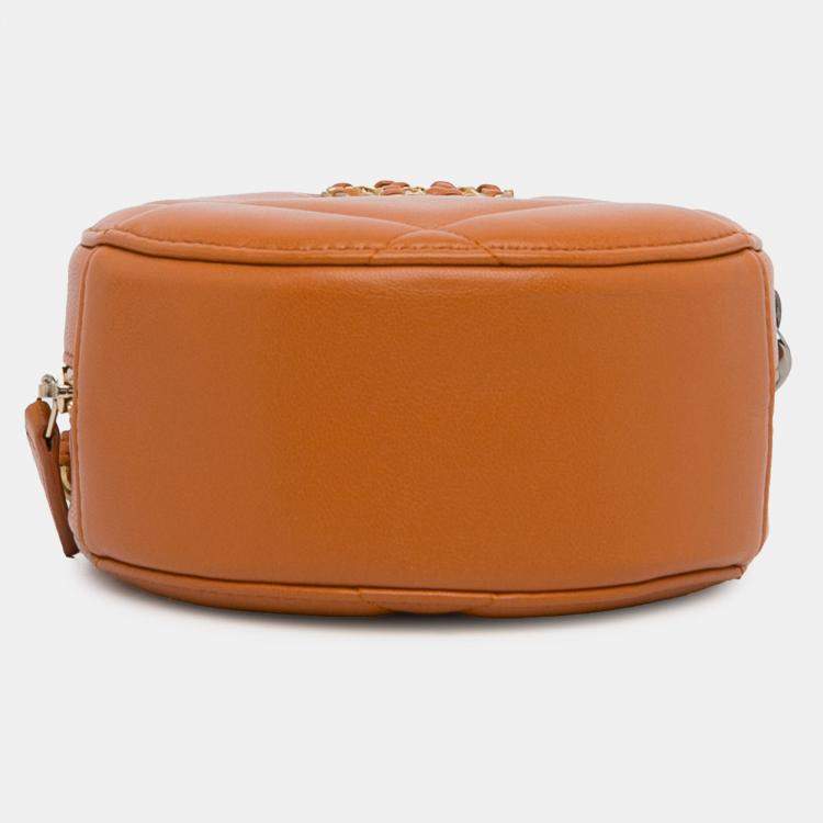 Pre Owned Chanel Brown Lambskin 19 Round Clutch with Chain