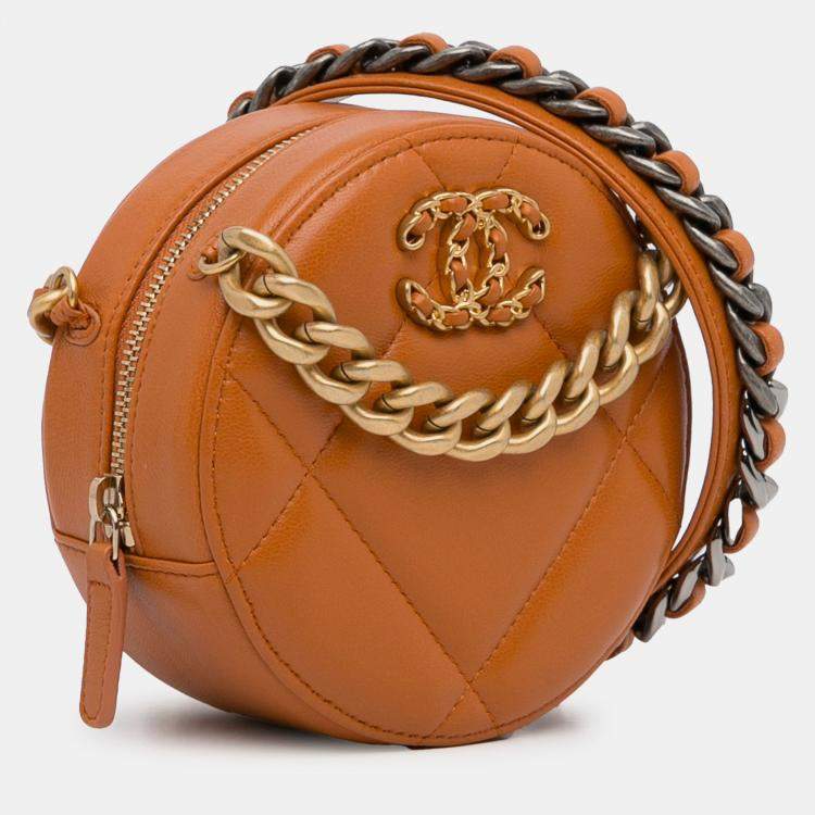 Pre Owned Chanel Brown Lambskin 19 Round Clutch with Chain
