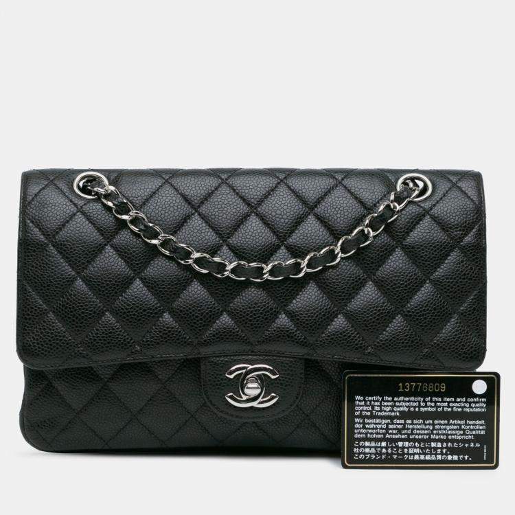 Pre Owned Chanel Black Medium Classic Caviar Double Flap