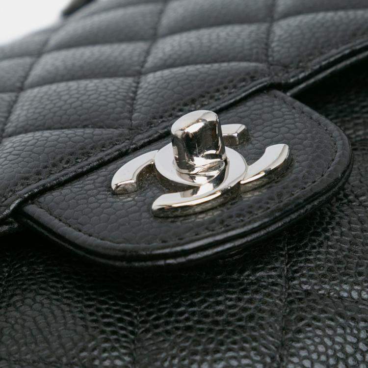 Pre Owned Chanel Black Medium Classic Caviar Double Flap