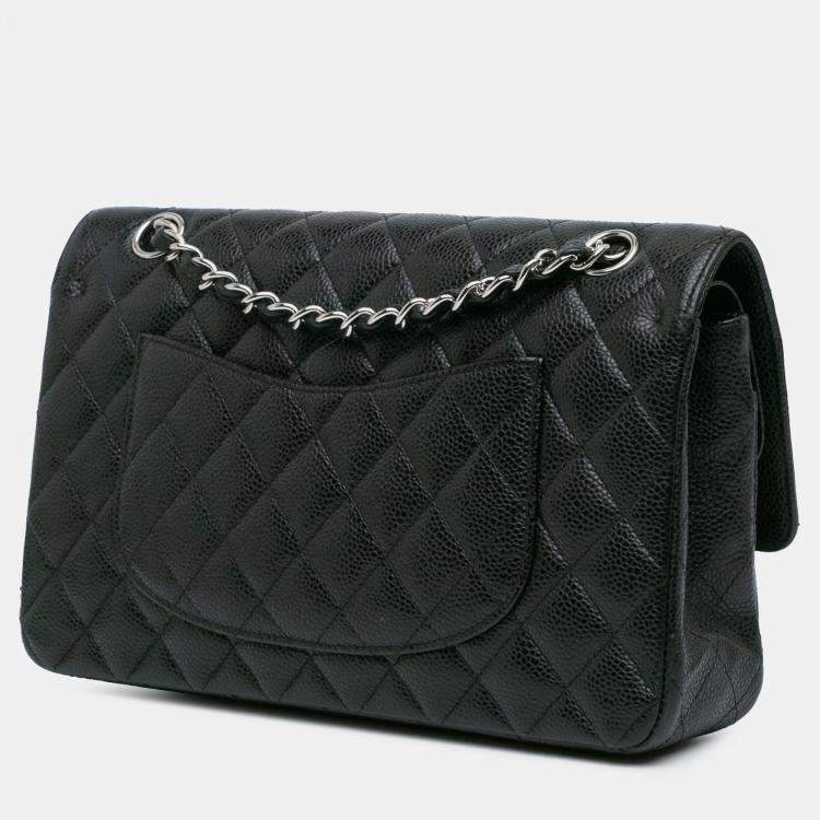 Pre Owned Chanel Black Medium Classic Caviar Double Flap