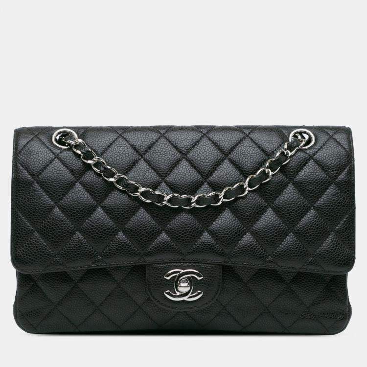Pre Owned Chanel Black Medium Classic Caviar Double Flap