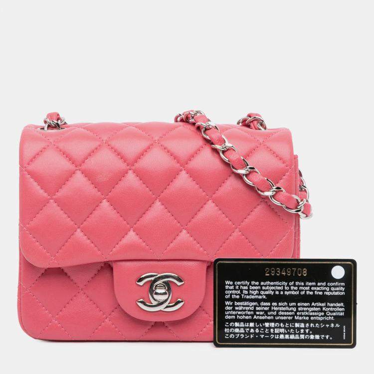 Pre Owned Chanel Pink Mini Square Classic Lambskin Single Flap