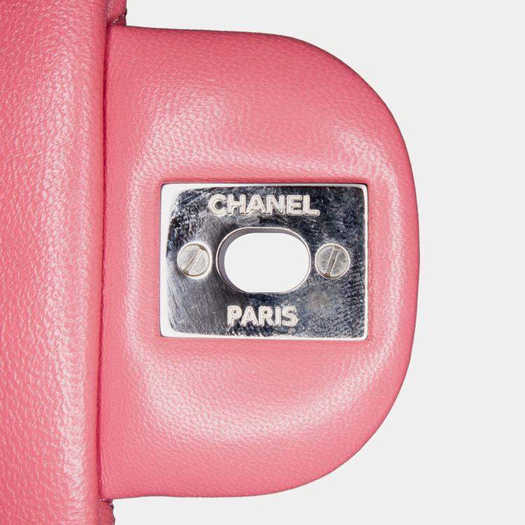 Pre Owned Chanel Pink Mini Square Classic Lambskin Single Flap