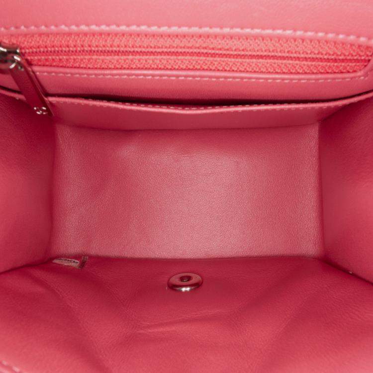 Pre Owned Chanel Pink Mini Square Classic Lambskin Single Flap
