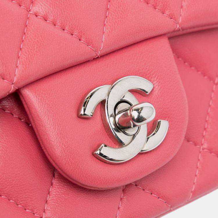 Pre Owned Chanel Pink Mini Square Classic Lambskin Single Flap