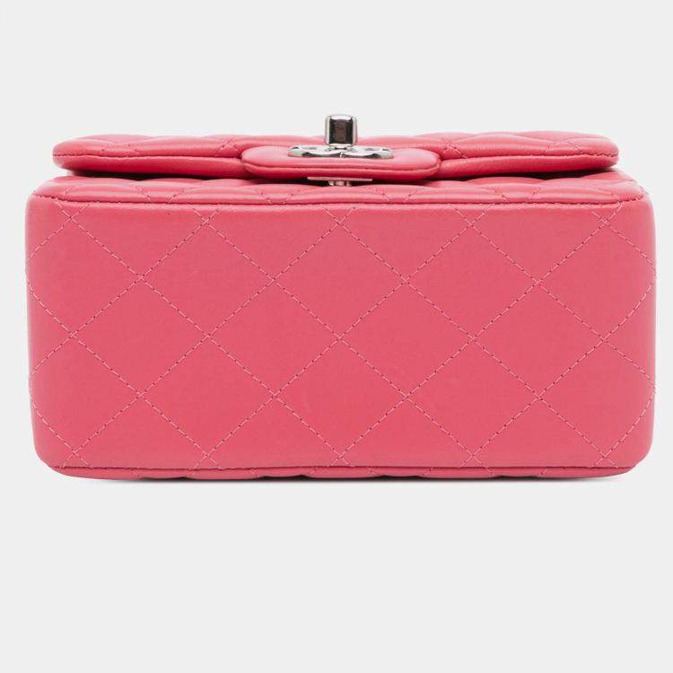Pre Owned Chanel Pink Mini Square Classic Lambskin Single Flap