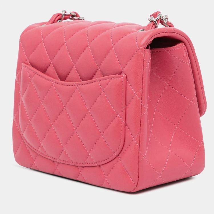 Pre Owned Chanel Pink Mini Square Classic Lambskin Single Flap