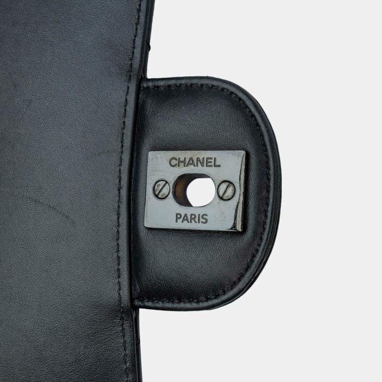 Pre Owned Chanel Black Mini Square Classic Patent So Black Single Flap