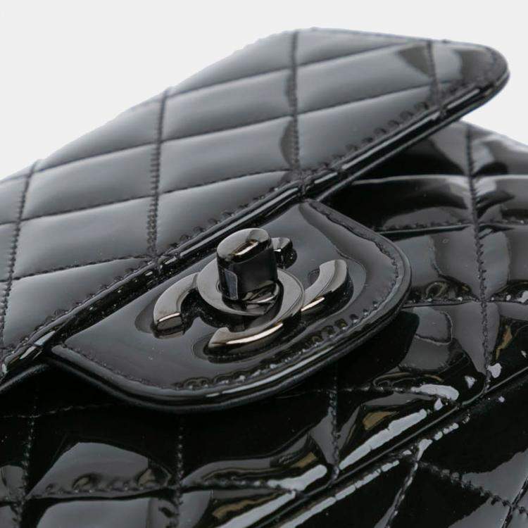 Pre Owned Chanel Black Mini Square Classic Patent So Black Single Flap