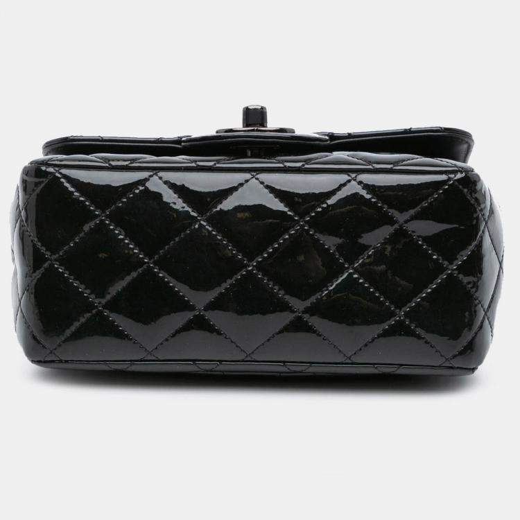 Pre Owned Chanel Black Mini Square Classic Patent So Black Single Flap