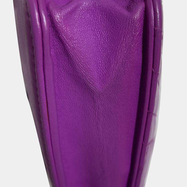 Pre Owned Chanel Purple Lambskin Coco Boy Wallet On Chain