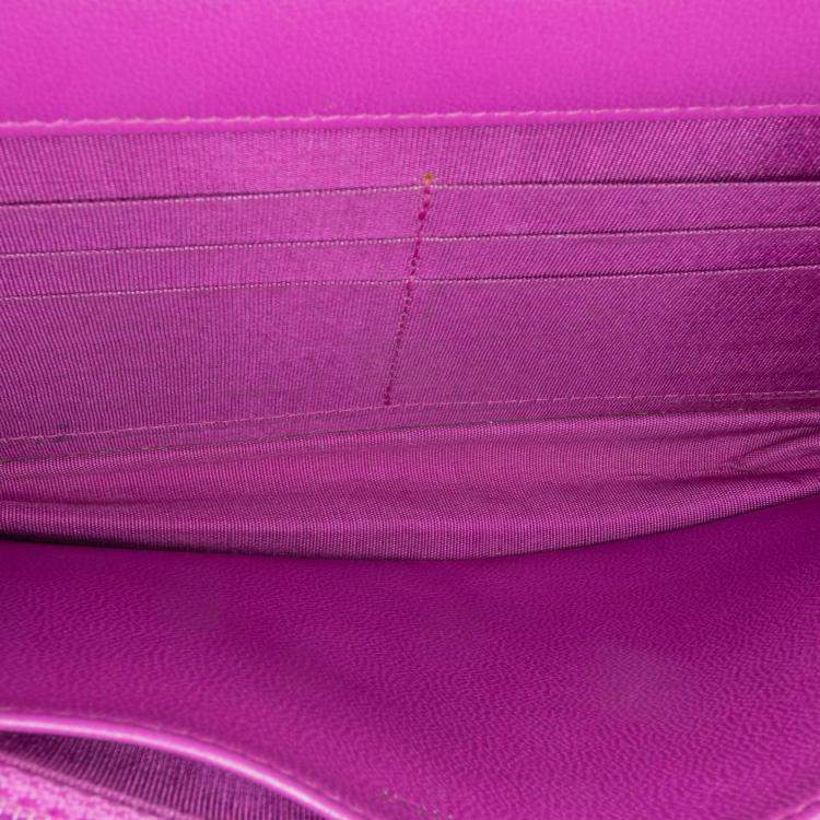 Pre Owned Chanel Purple Lambskin Coco Boy Wallet On Chain
