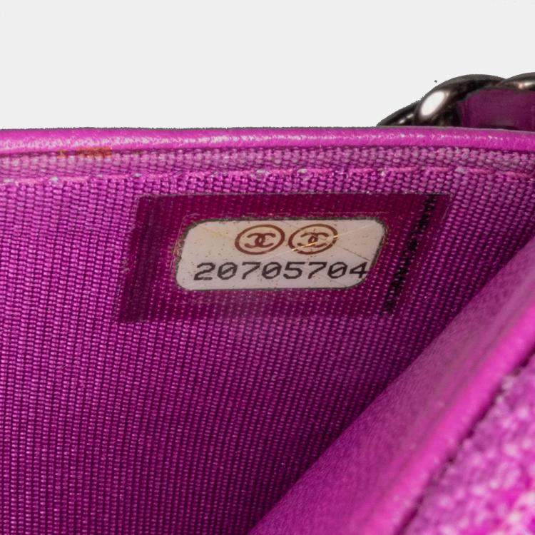 Pre Owned Chanel Purple Lambskin Coco Boy Wallet On Chain