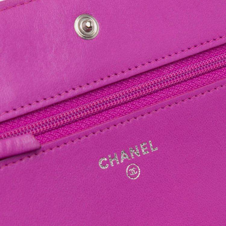 Pre Owned Chanel Purple Lambskin Coco Boy Wallet On Chain