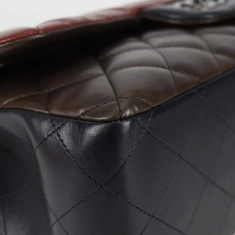 Pre Owned Chanel Classic Double Flap Brown Multicolor Leather Shoulder Bag