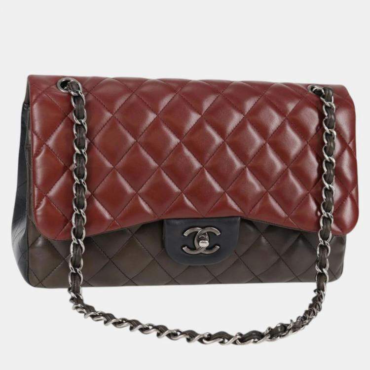 Pre Owned Chanel Classic Double Flap Brown Multicolor Leather Shoulder Bag