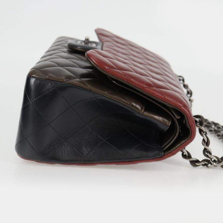 Pre Owned Chanel Classic Double Flap Brown Multicolor Leather Shoulder Bag