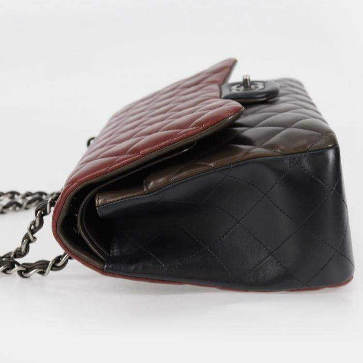 Pre Owned Chanel Classic Double Flap Brown Multicolor Leather Shoulder Bag