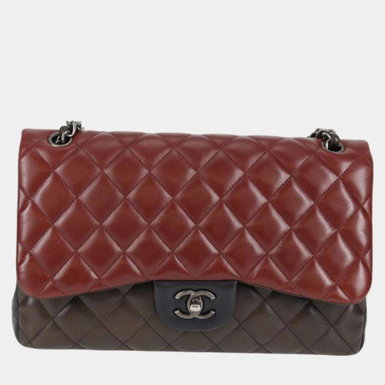Pre Owned Chanel Classic Double Flap Brown Multicolor Leather Shoulder Bag
