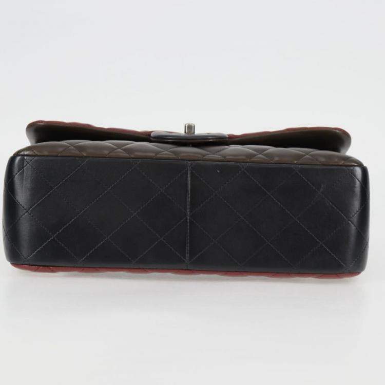 Pre Owned Chanel Classic Double Flap Brown Multicolor Leather Shoulder Bag