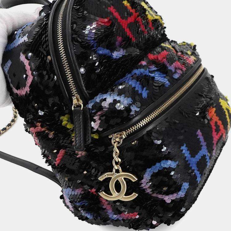 Pre Owned Chanel Paris-Los Angeles Black Sequin Backpack