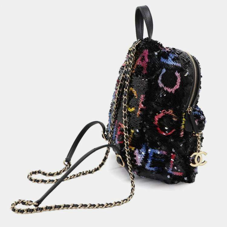 Pre Owned Chanel Paris-Los Angeles Black Sequin Backpack