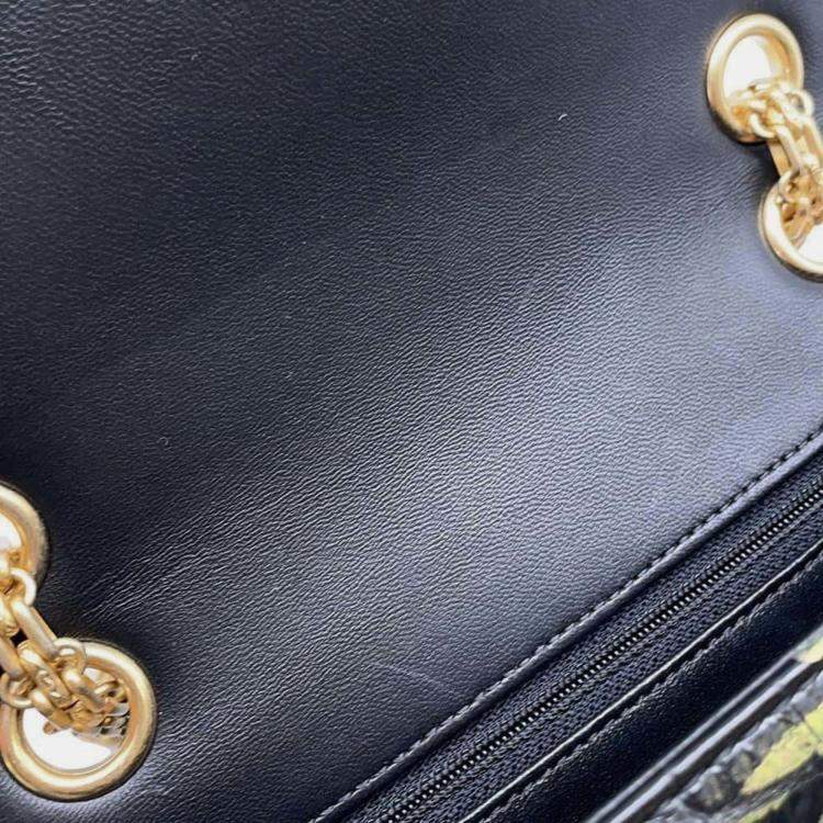 Pre Owned Chanel Reissue 2.55 Graffiti Mini Black/Gold Croc Embossed Leather Flap Bag