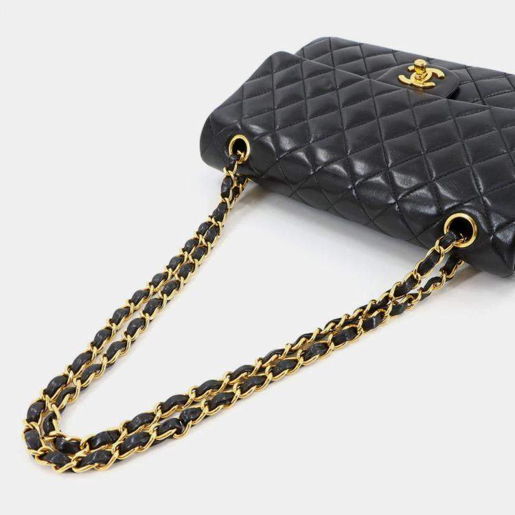 Pre Owned Chanel Classic Double Flap Black Leather Shoulder Bag