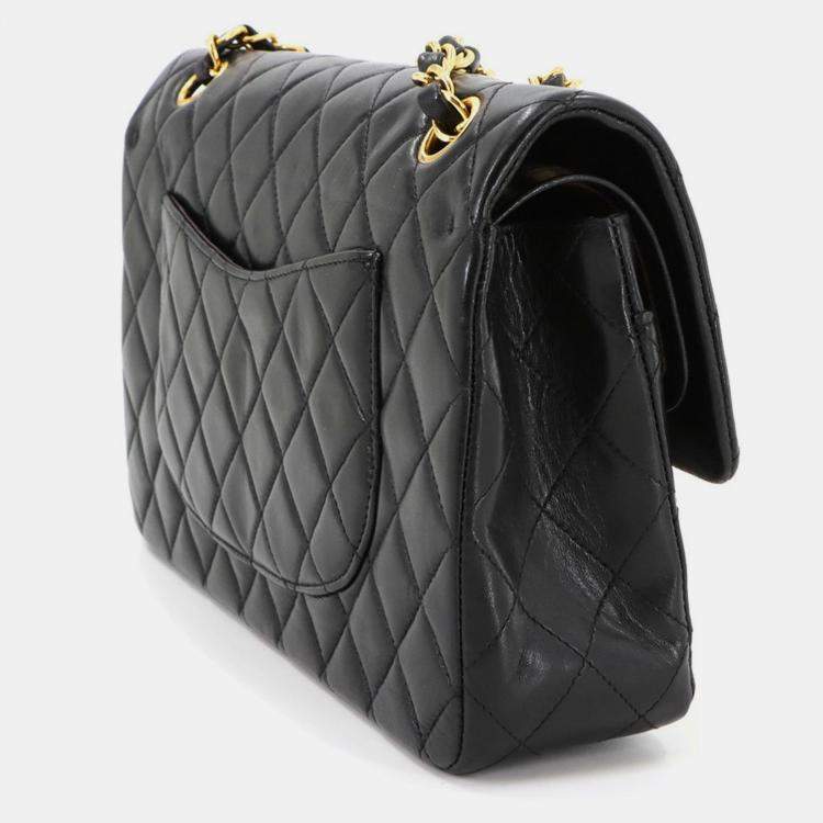 Pre Owned Chanel Classic Double Flap Black Leather Shoulder Bag