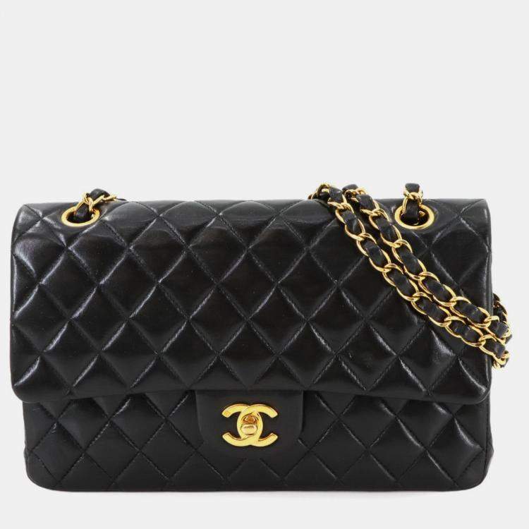 Pre Owned Chanel Classic Double Flap Black Leather Shoulder Bag