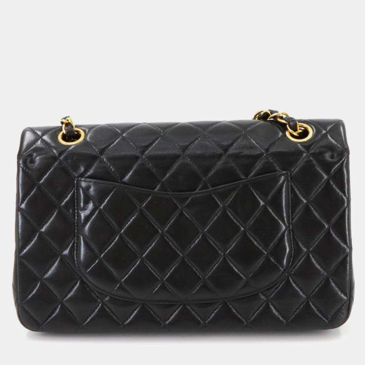 Pre Owned Chanel Classic Double Flap Black Leather Shoulder Bag