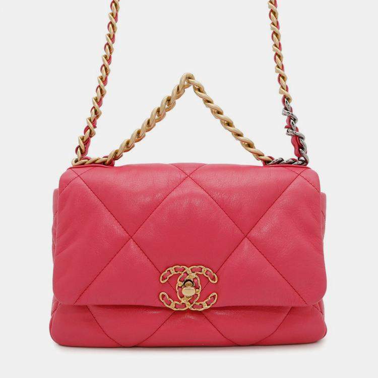 Pre Owned Chanel 19 Pink Leather Shoulder Bag