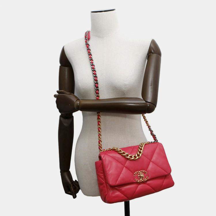 Pre Owned Chanel 19 Pink Leather Shoulder Bag