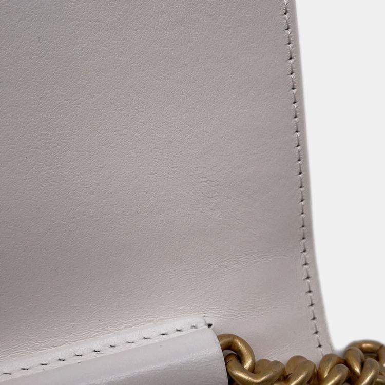 Pre Owned Chanel Boy White Soft Caviar Leather Round Chain Wallet
