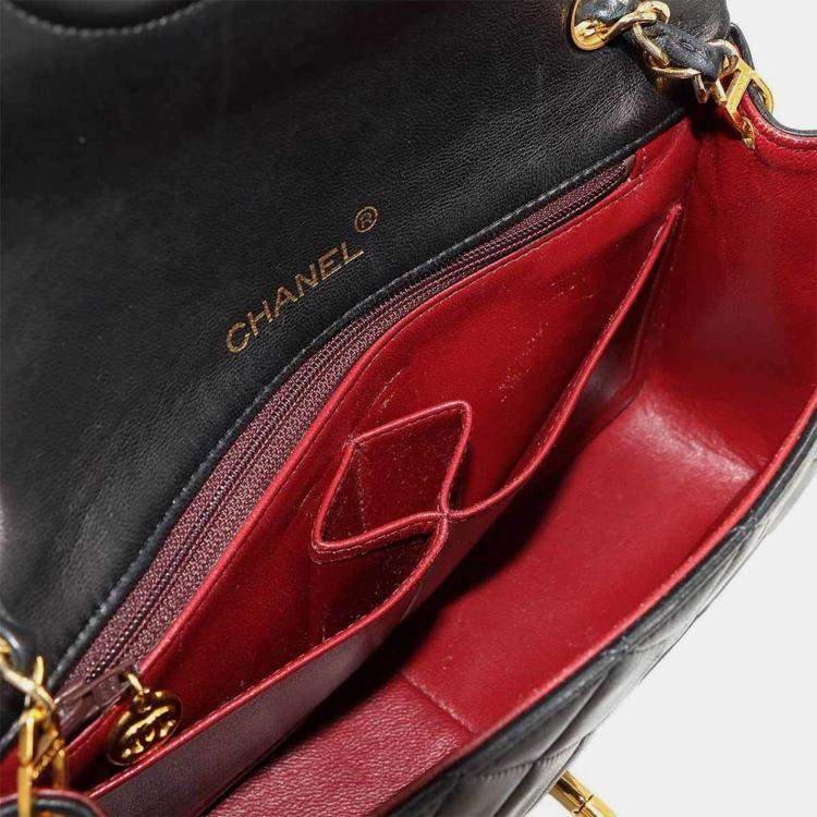 Pre Owned Chanel Full Flap Turnlock Black Leather Shoulder Bag