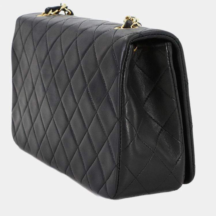 Pre Owned Chanel Full Flap Turnlock Black Leather Shoulder Bag