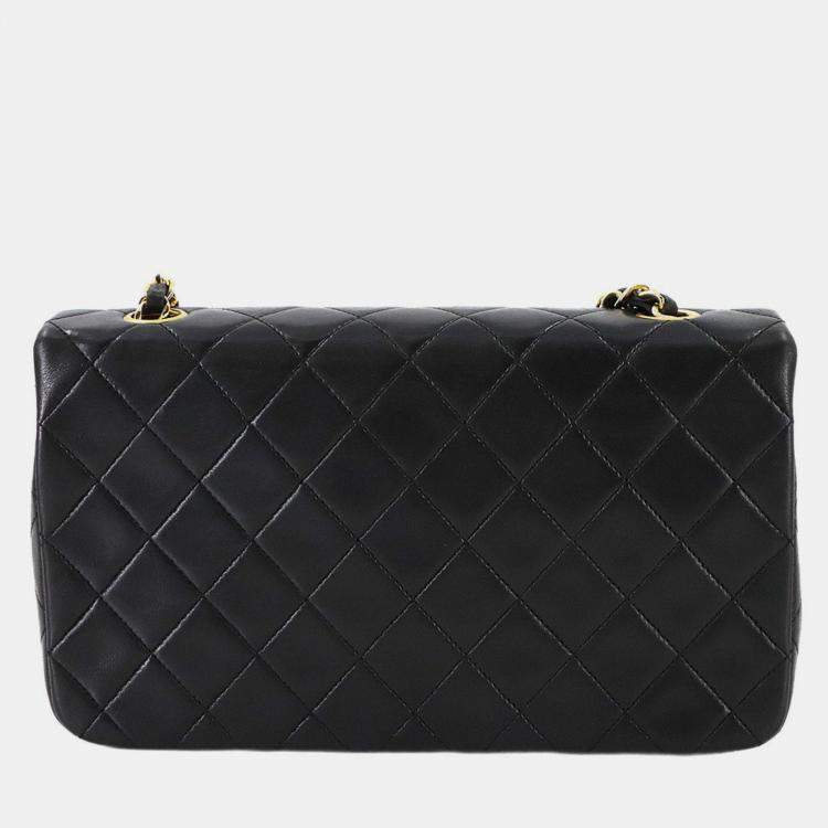 Pre Owned Chanel Full Flap Turnlock Black Leather Shoulder Bag