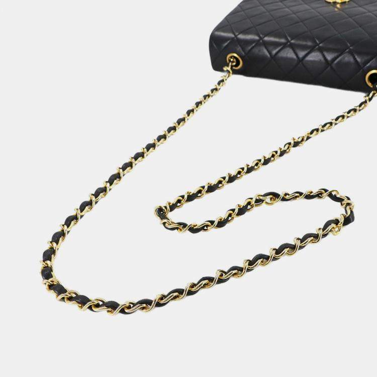 Pre Owned Chanel Full Flap Turnlock Black Leather Shoulder Bag