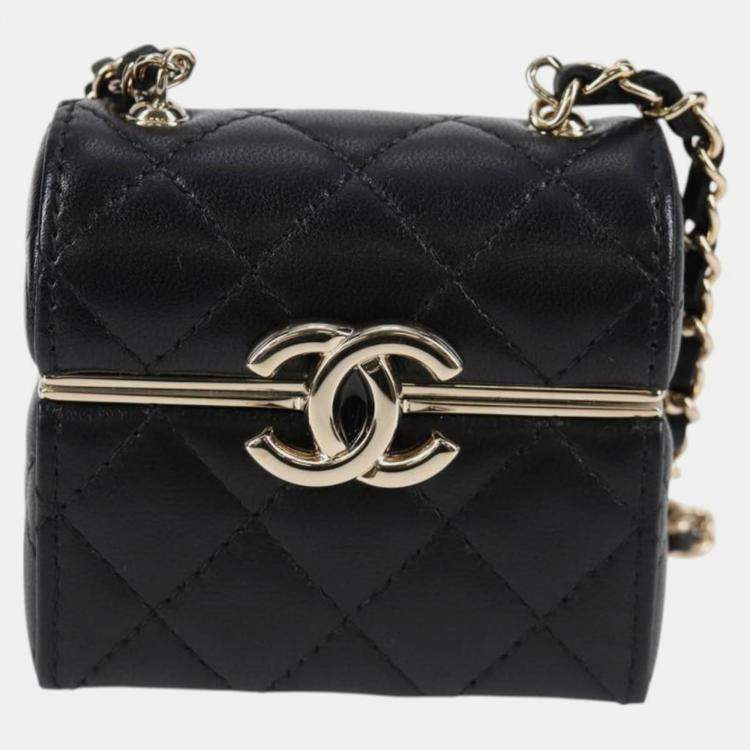 Pre Owned Chanel Black Lambskin Quilted Small Box With Chain