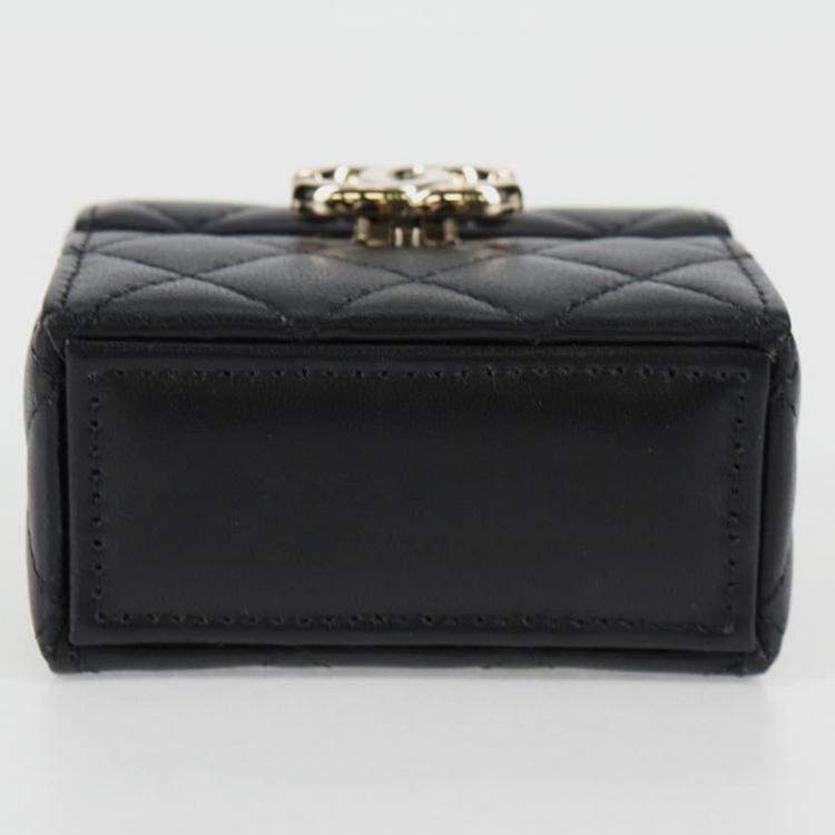 Pre Owned Chanel Black Lambskin Quilted Small Box With Chain