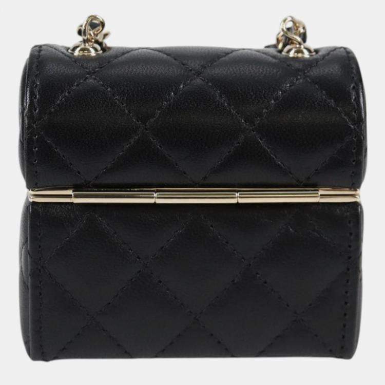 Pre Owned Chanel Black Lambskin Quilted Small Box With Chain