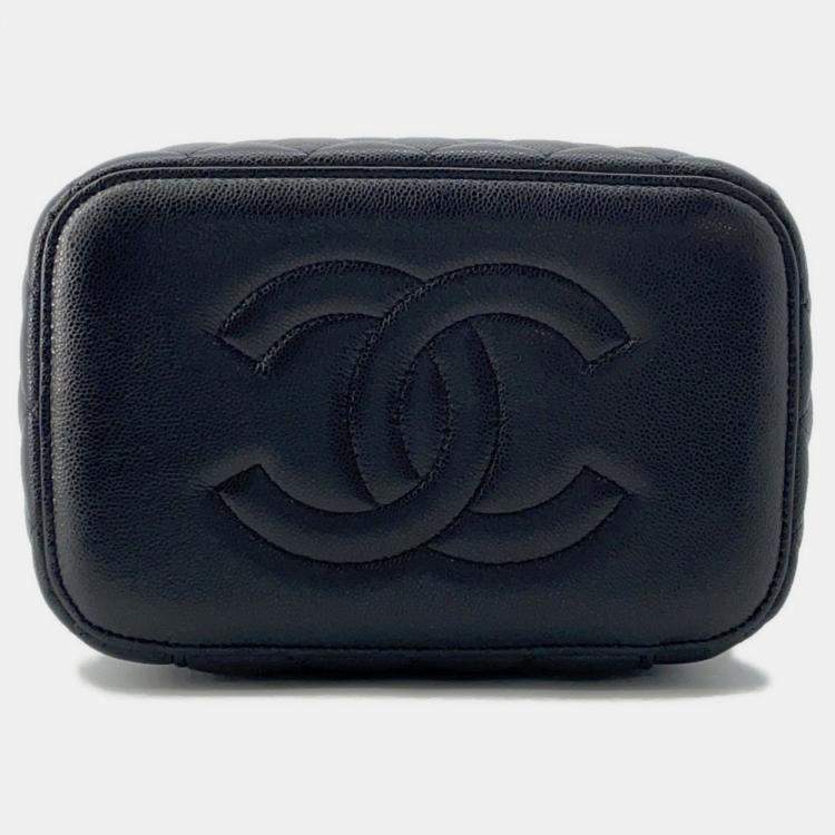 Pre Owned Chanel Vanity Black Leather Top Handle Bag